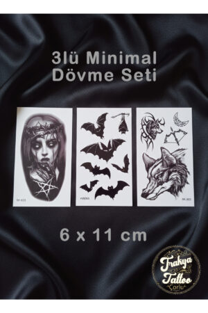 1-2 Hafta Kalıcı Minimal 3 Adet Kurt Yarasa Kadın Geçici Dövme