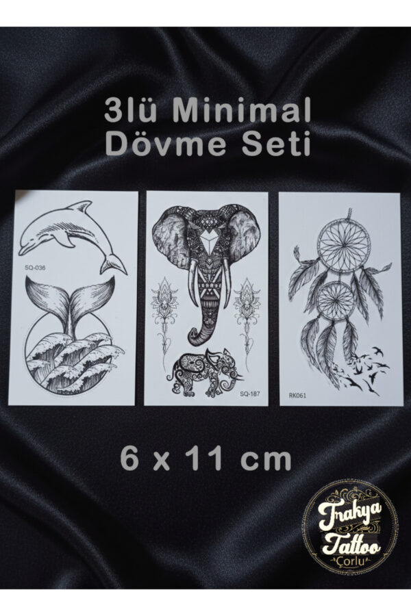 1-2 Hafta Kalıcı Minimal 3 Adet Fil Balık Düş Kapanı Geçici Dövme